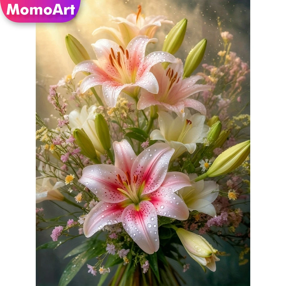 Momoart New Arrival Diamond Mosaic Lily Flower DIY Diamond Embroidery Craft Kit Painting Animal Picture Rhinestones Child Hobby