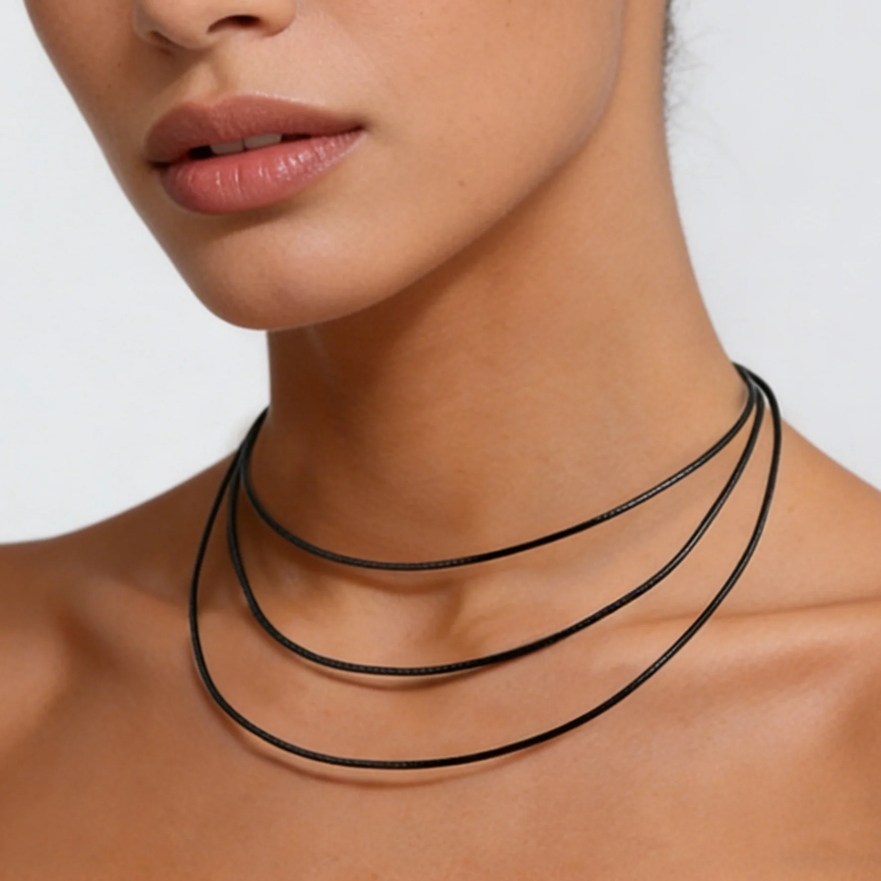 Simple Black Wax Rope Chain Necklace Stainless Steel Clasp Waterproof Braided Leather Chain Choker Trendy Jewelry for Women