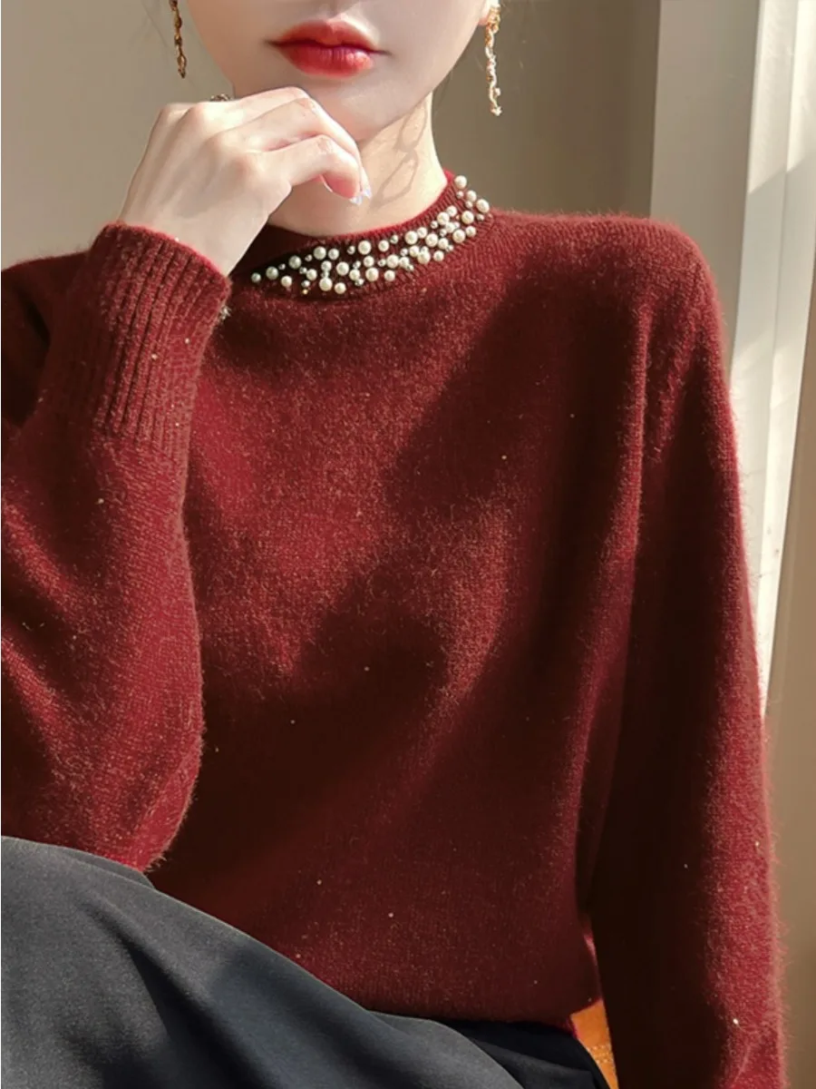 Korean Sle Loose Slimming Sequin Base irt Women's Autumn Winter Faionable Inner Wear plus Size Knitted Sweater Outerwear