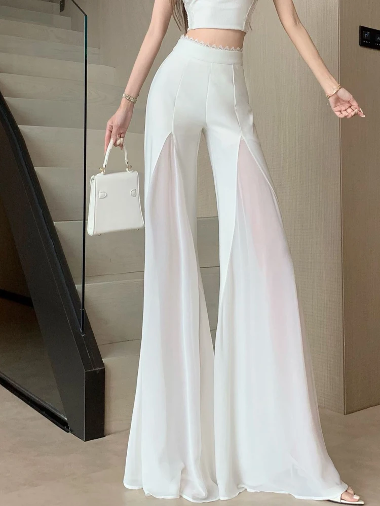 

Bla Lace Patchwork Wide Leg Pants Women's Summer Thin Design Sense Casual Floor-Length Casual Pants High Waist Wide Leg