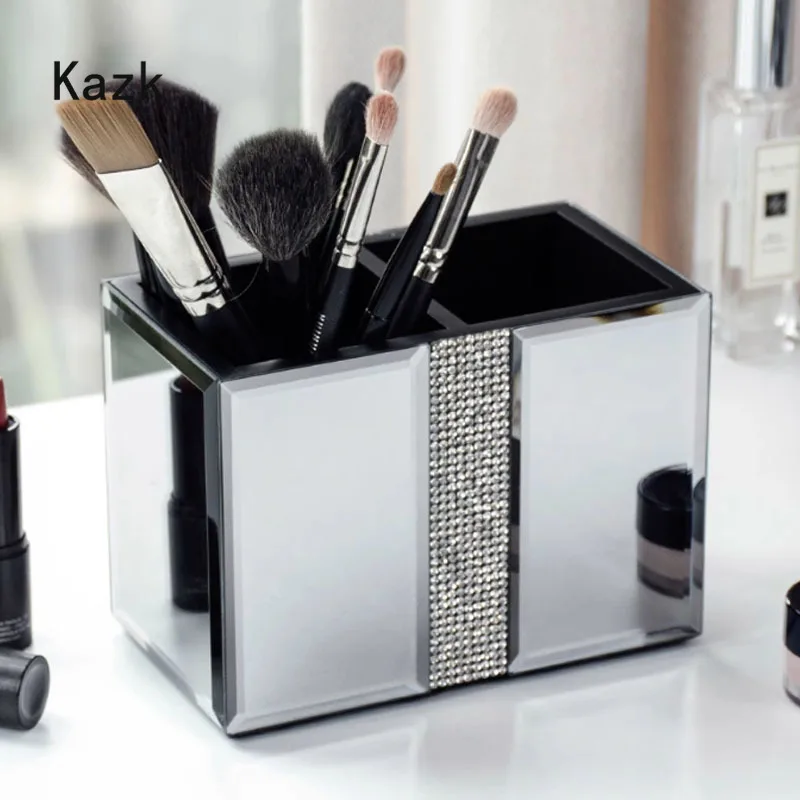 

Light Luxury Diamond Storage Box Modern Dressing Table Eyebrow Pencil Makeup Brush Rectangular Glass Makeup Organizer Box