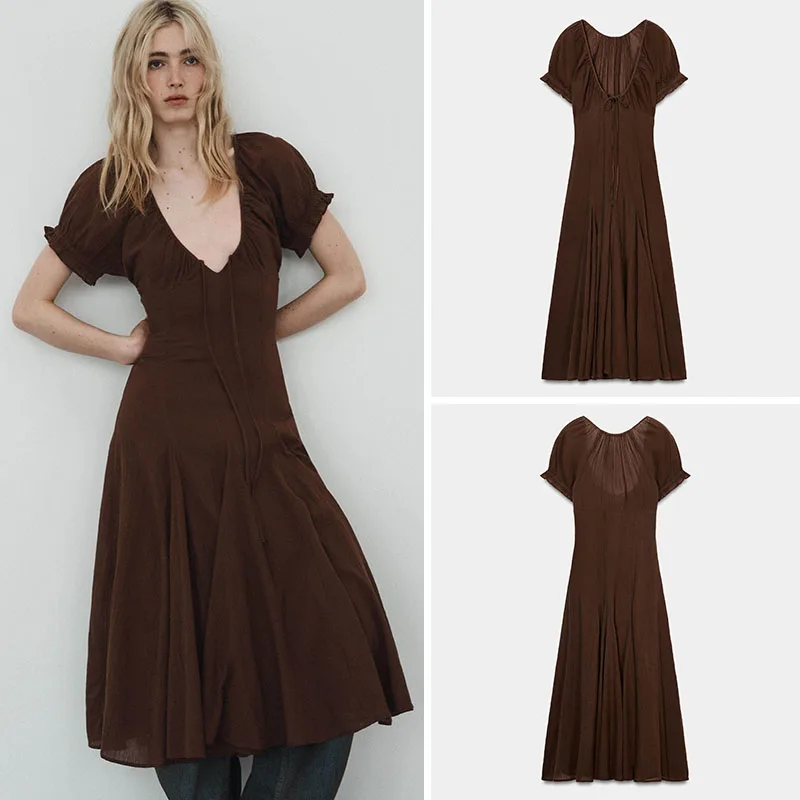 

Ele Wave Sle Midi Dr New Spring Women's Faion Thin Veil Wide Hemline Gown Stage Performance Traditional Chinese Co...