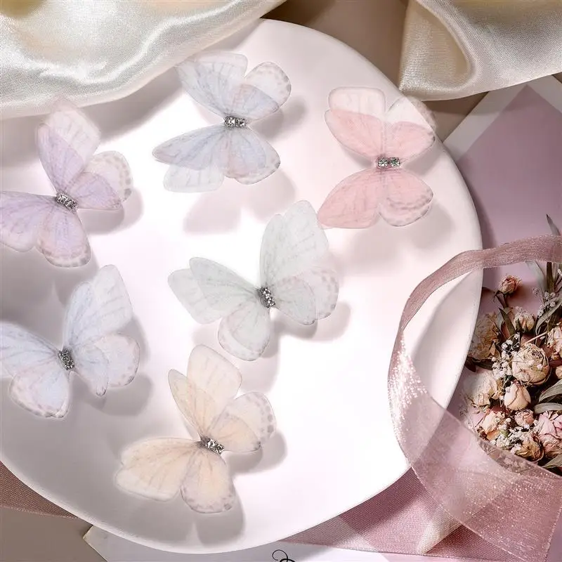 10pcs New Multicolor Organza Rhinestone Insect Butterfly Animal DIY Handmade Craft Jewelry Earrings Dress Accessories 5cm Wide