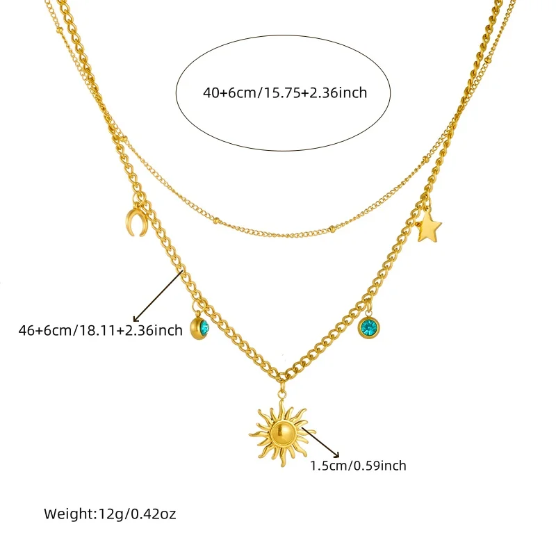 LAMENGLY 2024New High Quality 316l Stainless Steel Golden Sun Moon Stars Pendant Necklace Women Fashion Party Chain Jewelry Gift