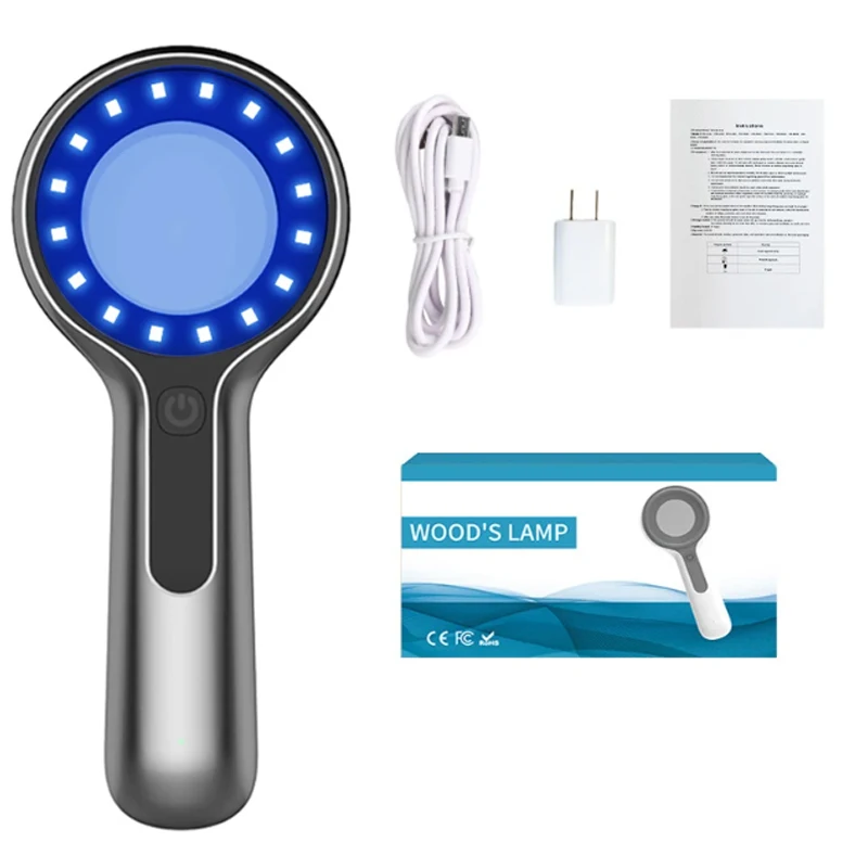 NUOVO Analizzatore della pelle della lampada Woods per la pelle Lente d'ingrandimento UV per test del viso di bellezza Lampada in legno Rilevamento dell'analisi della pelle leggera Cura della pelle