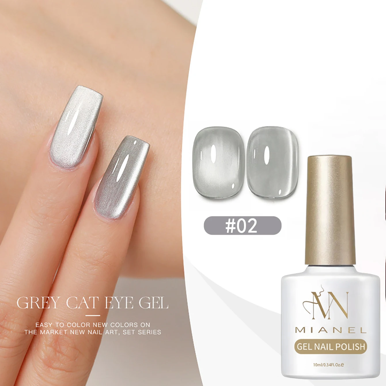 MIANEL 10ML Rauchgrauer Katzenaugen-Gel-Nagellack 2026 Neuer Trend, Funkelnd & Schmeichelnd, Grauton Glasperlen Katzenaugen-Nägel – Detail 20