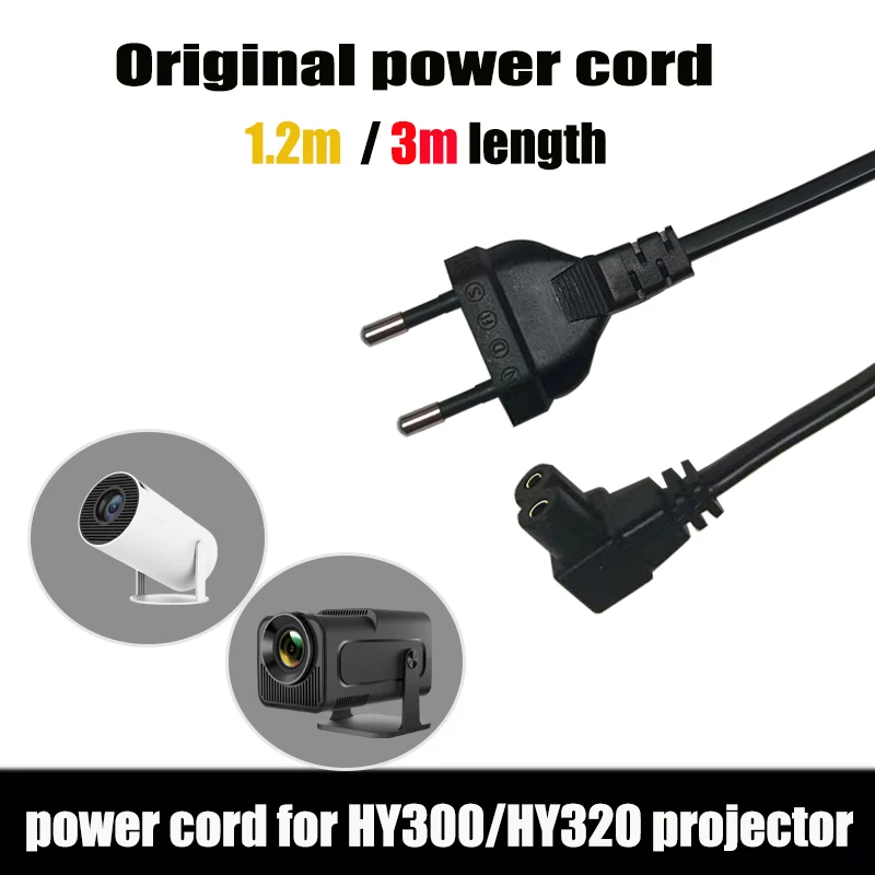 HY300 projector 1.2m 3m original extended power cord, AC cable extension , cable charging HY320 projector  EU US  AU UK Plug ﻿