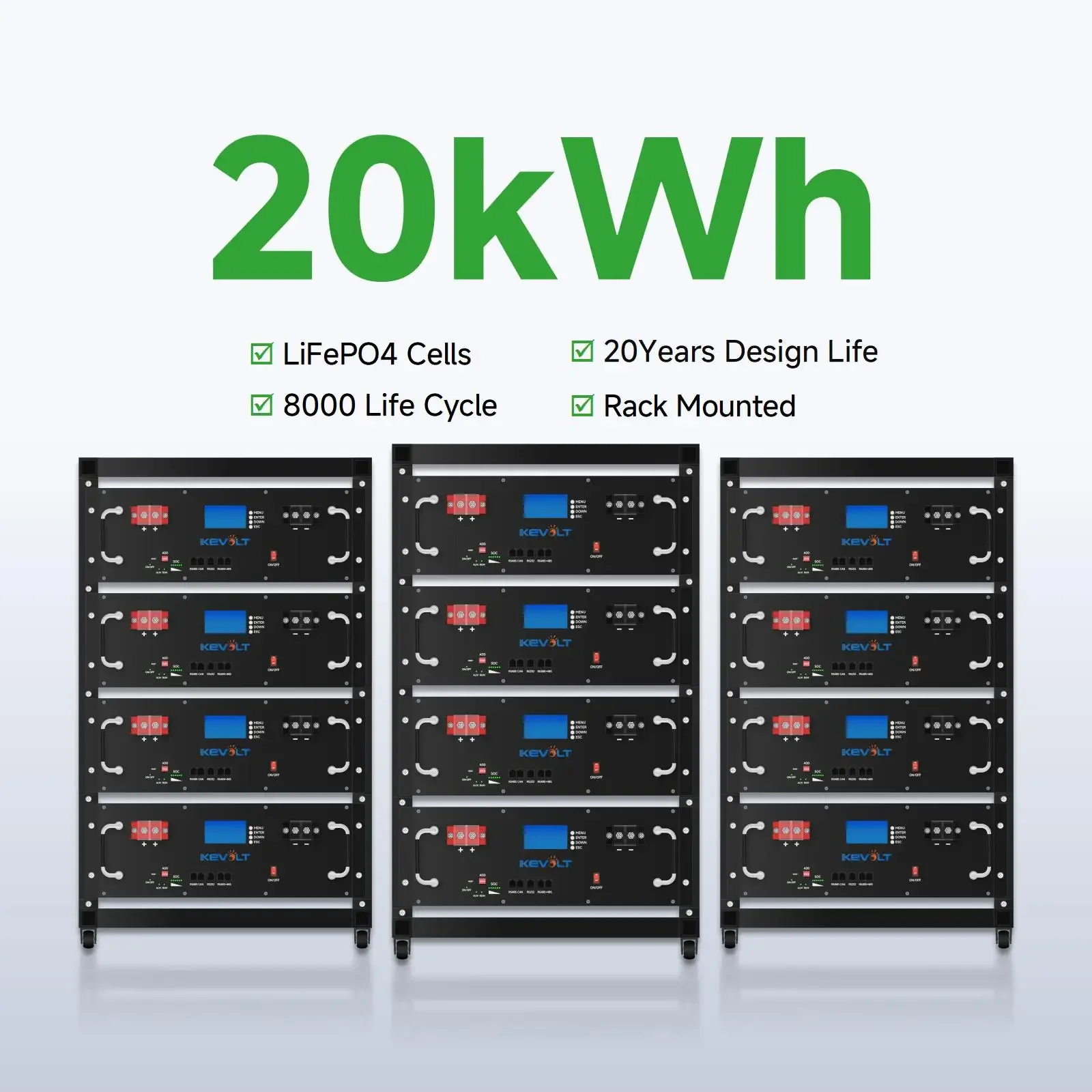 KEVOLT Wholesale Lithium Battery Prices 52V 20kWh 400Ah Rack Lithium-Ion Home Solar Battery Home Energy Storage