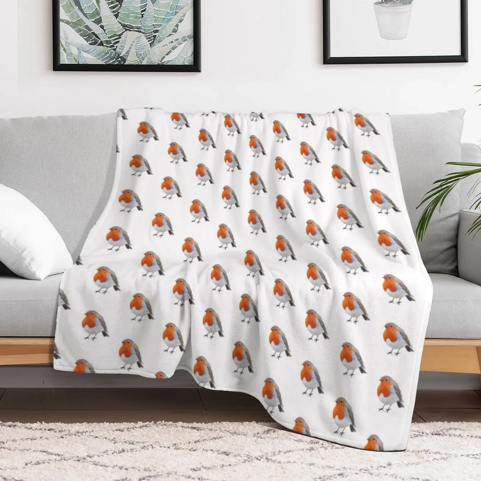 English Robin Bird Throw Blanket Soft Home Decor Blanket for Couch Bedroom