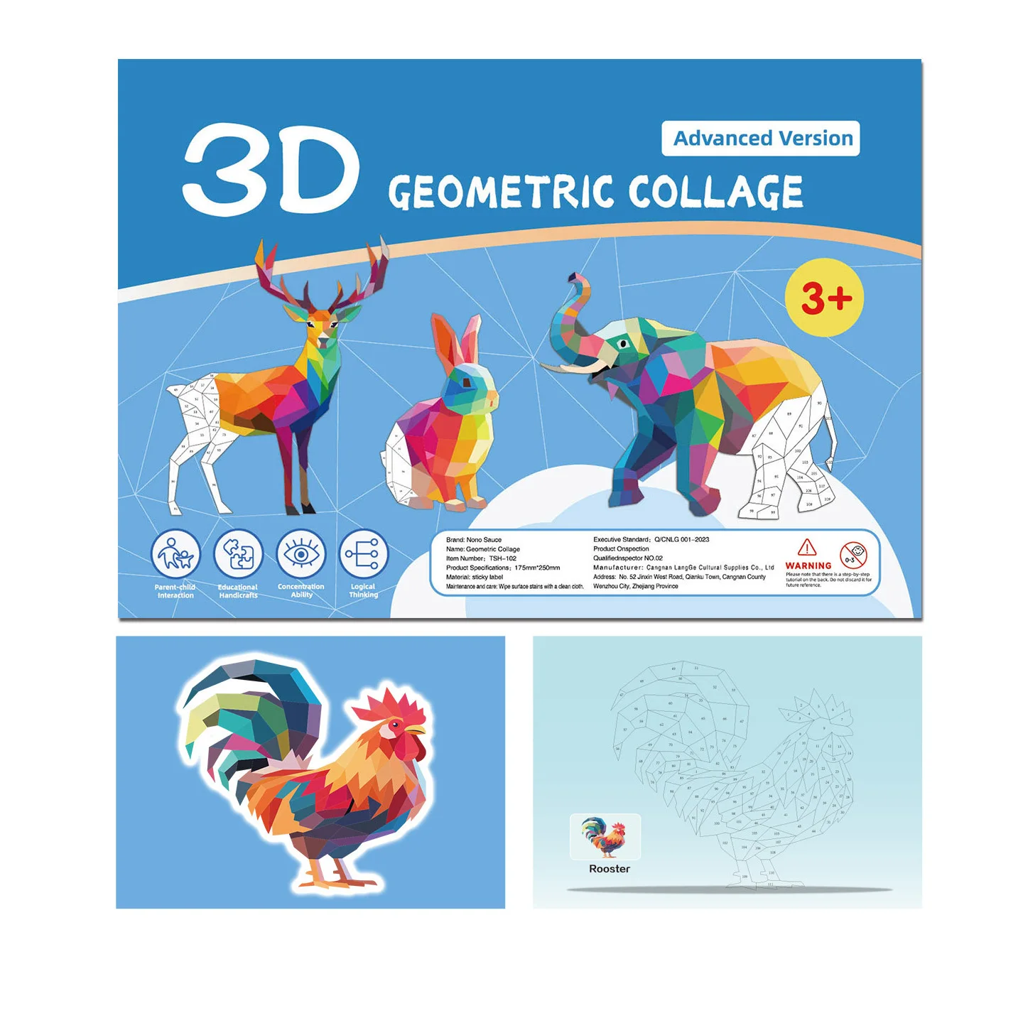 Handgemaakte stickers Dieren Cognitieve 6 Geometrische Collages Kinderpuzzel Verbeter de focus Training Verlichting Speelgoedstickers - afbeelding 2