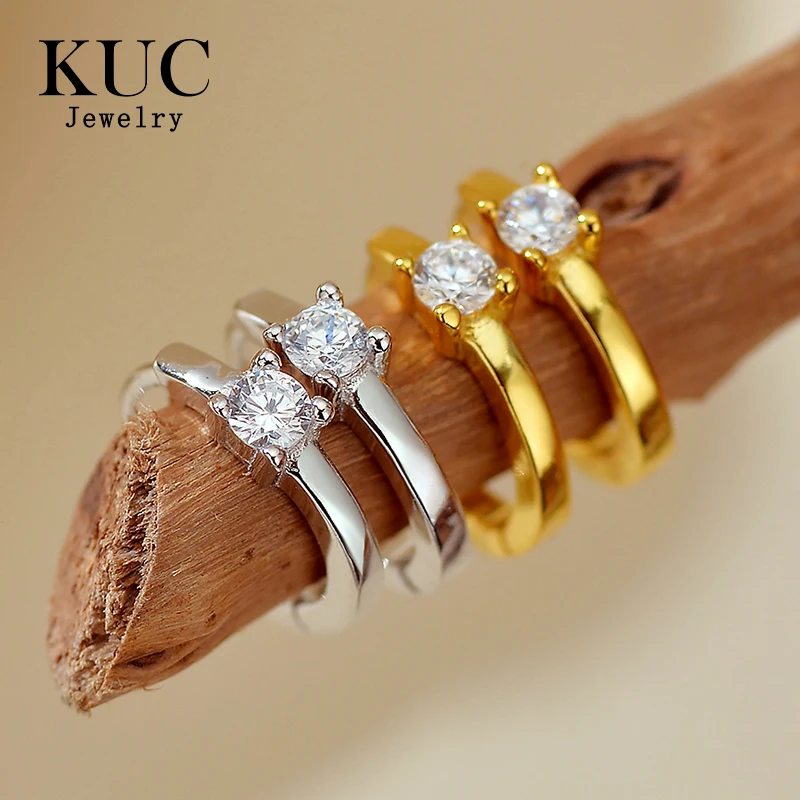 

Earrings 925 Sterling Silver Original Certificate Prong Setting Single Diamond Hoop Stud Earrings For Women Free Shipping