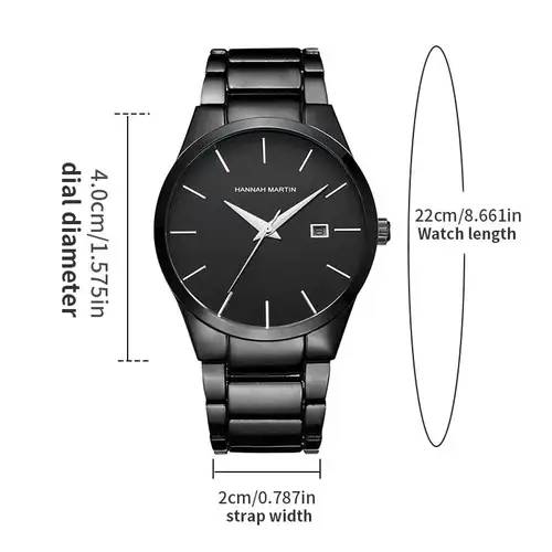 Imagen 2 del producto Hannah Martin Reloj de acero inoxidable para hombre Estilo de negocios de moda Estilo minimalista negro Relojes con movimiento de cuarzo resistente al agua 3Bar