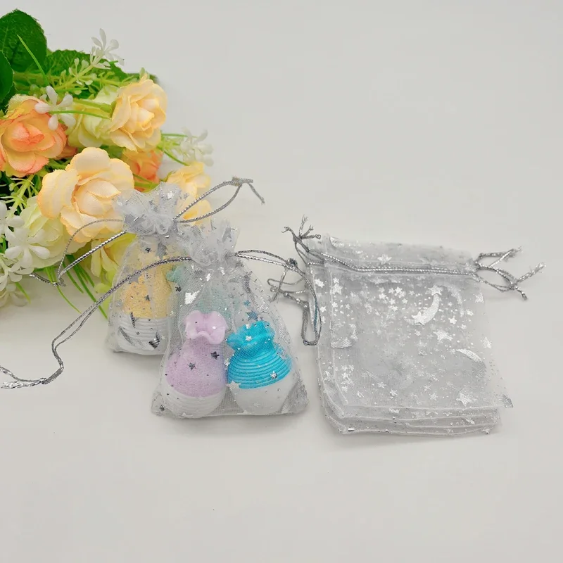 

Silver White Moon Star Organza Gift Bags, Wedding Packaging, Jewelry Storage Bags, Sachet Bag, Small Drawstring Pouch, 500Pcs