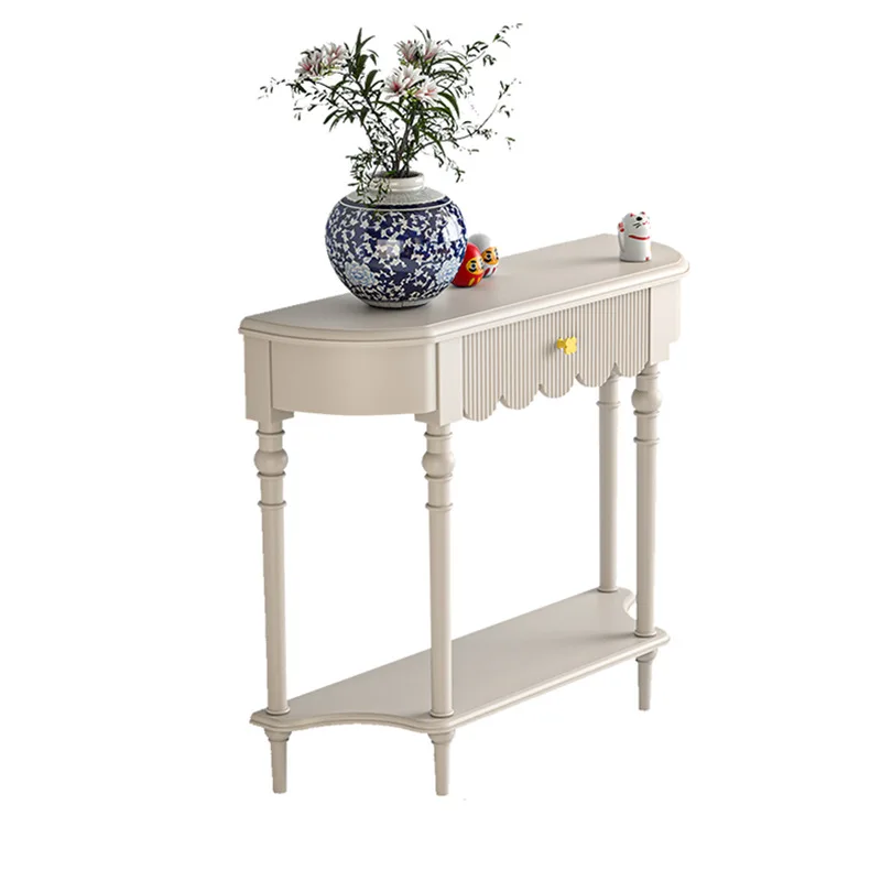 American light luxury semi-round entrance table, high-end entry French entrance cabinet, solid wood corridor against the wall
