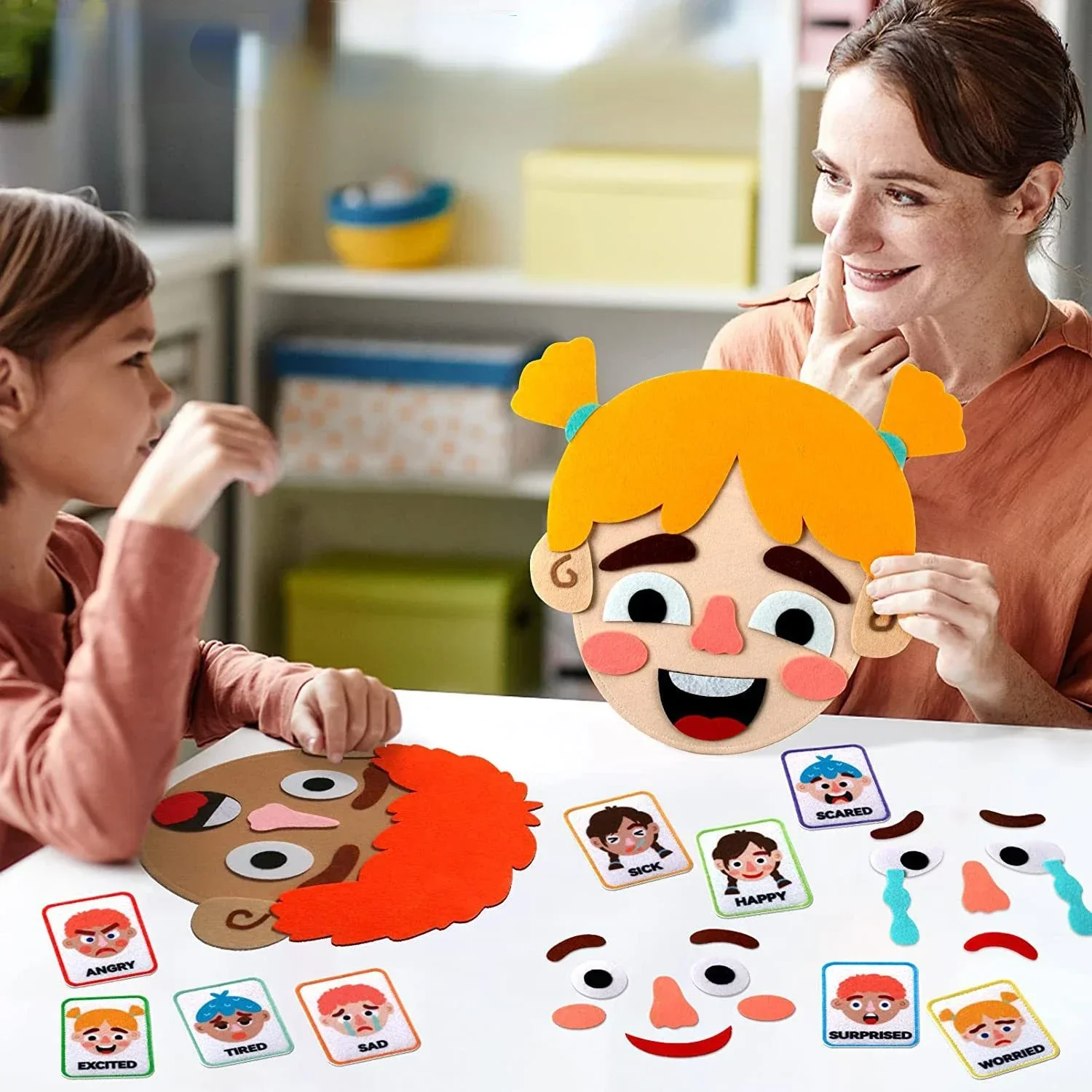 Kids Montessori Facial Expression Game Emotional Change Toys With 9pcs Cards Preschool Learning Educational Toys