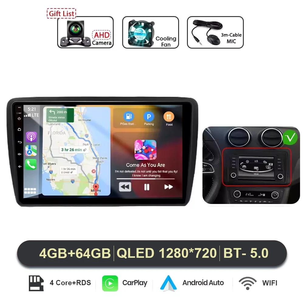 Android 15 Voor SEAT Ibiza 2016-2017 Autoradio Multimedia Video Player GPS Stereo CarPlay 4G Navigatie v BT QLED DPS Head Unit