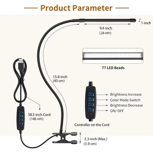 Đèn bàn LED 10W với kẹp kẹp có thể điều chỉnh Đèn đọc 10 độ sáng 3 Chế độ chiếu sáng linh hoạt 10 Luminaria bán hàng chính cho bảng Bye - №6