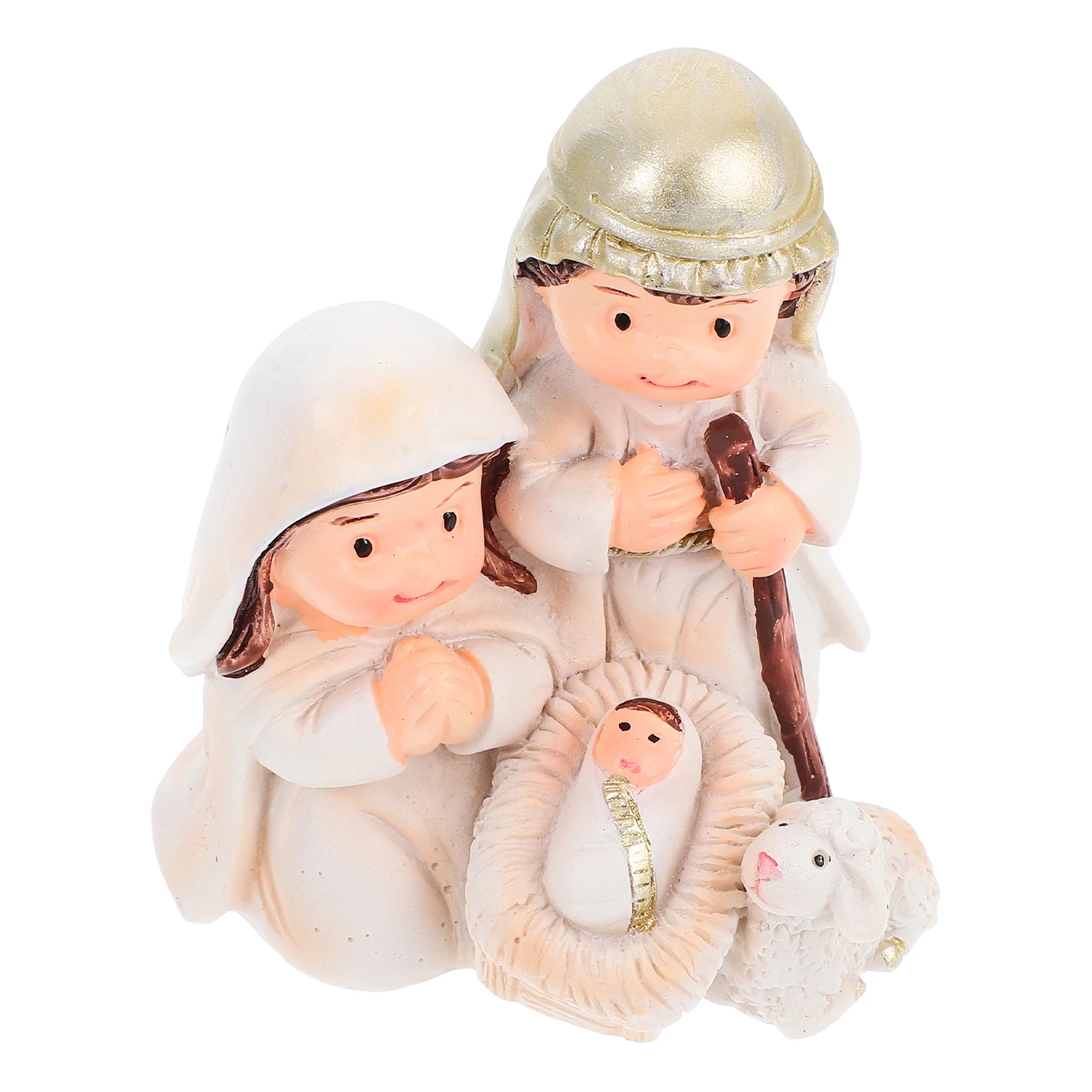 

Christmas nament Mini Nativity Manger Resin Decoration Jesus Statue Cartoon Design Religious Sculpture
