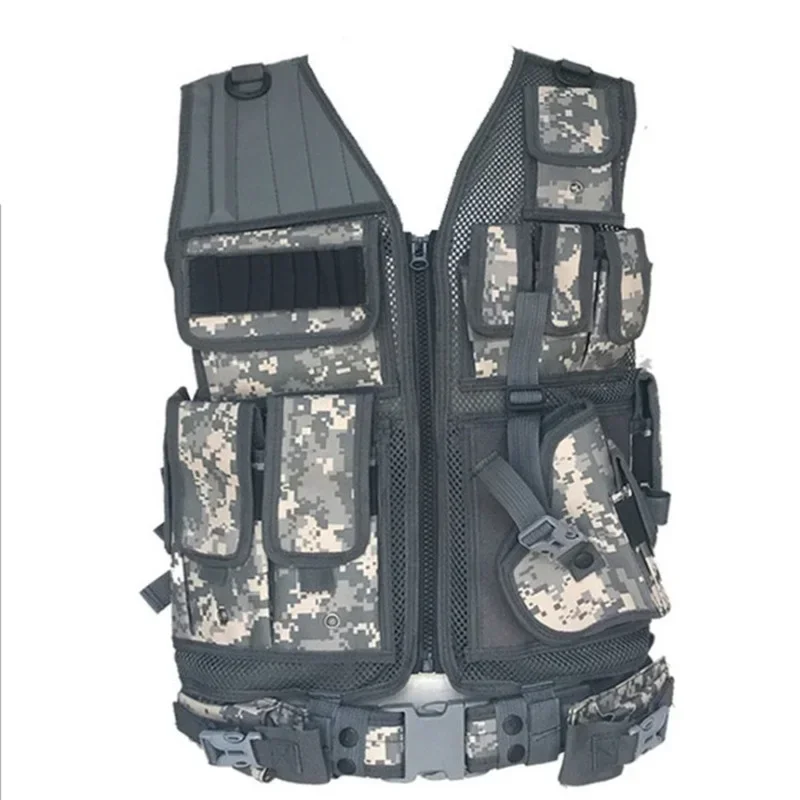 Chaleco táctico Swat Multicam para caza al aire libre, chaqueta de entrenamiento de Airsoft, multibolsillo, Verde