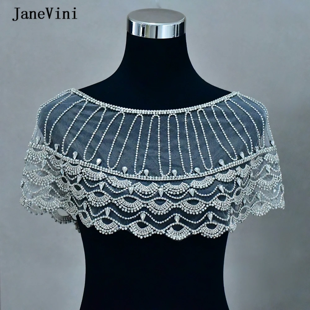 JaneVini Luxury Bridal Shoulder Necklace Bling Rhinestone Crystal Handmade Tulle Strap Shoulder Chain Wedding Dress Accessories