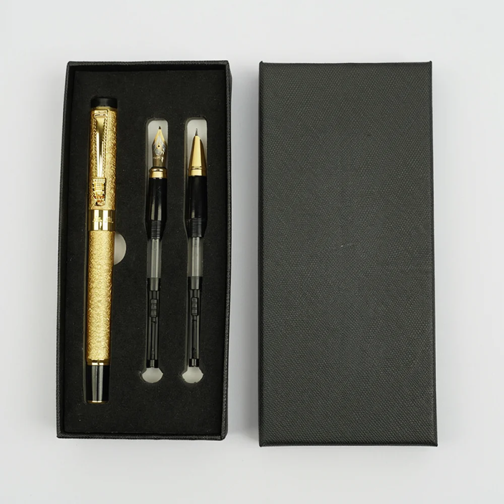 Luxury Metal Fountain Pen Gift Set Dragon Motif Stationery Writing Tool Professional Business Office Signature