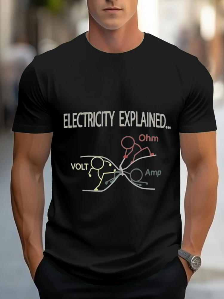 Electricity Explained Circuit Diagram Tee-Voltage, Ohm's Law Graphic design-100% cotton O-neck  casual printed men's T-shirt.