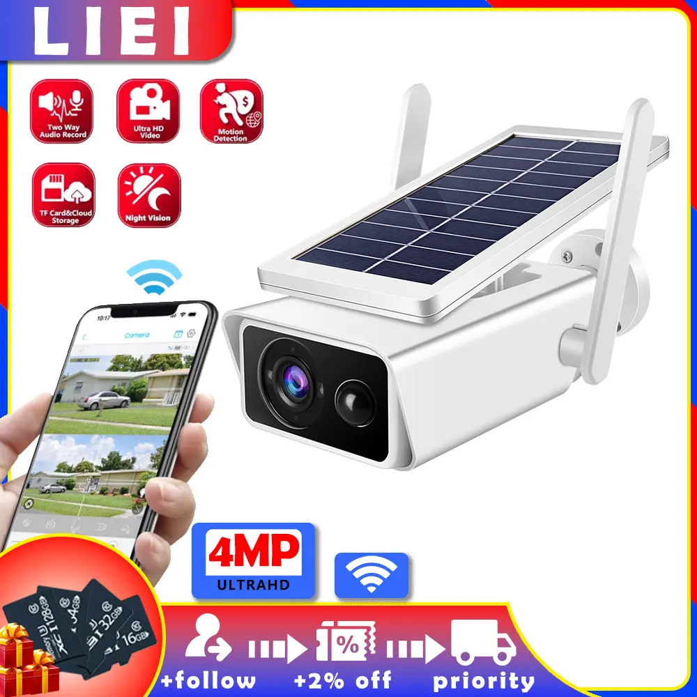 

LIEI 4MP 1080UHD Dual Lens Solar Camera Outdoor Security WiFi Surveillance Camera Solar Panel Human Detection PTZ CCTV Cameras