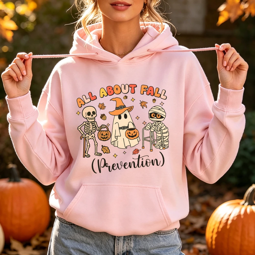 All about Fall Prevention Sweatshirt Retro Halloween Skeleton Ghost Fall Medical Worker Pullover Thanksgiving Nurse Gift for Her