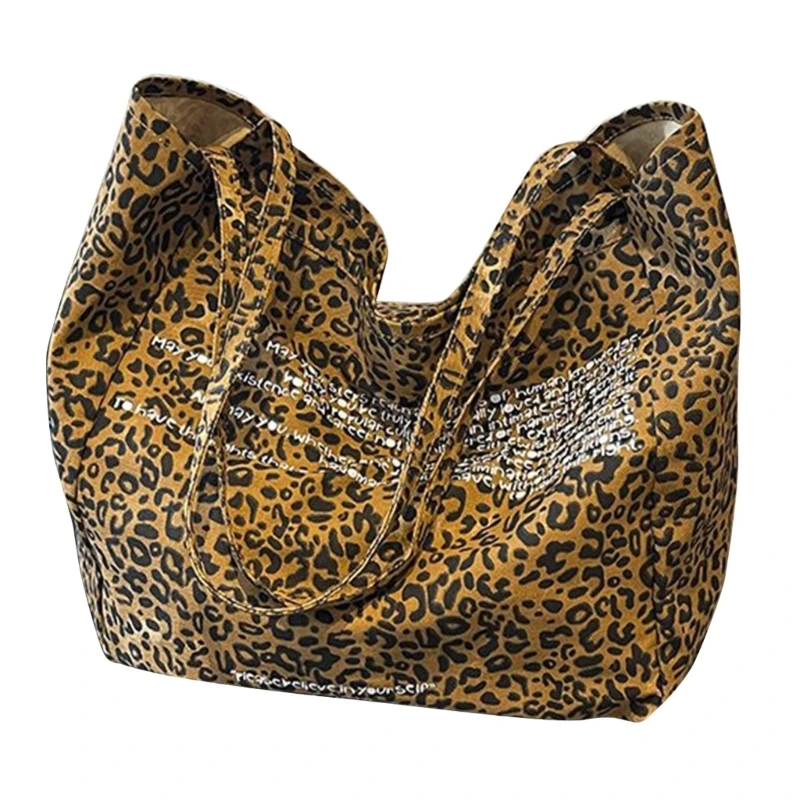 Bolso lona con estampado leopardo a bolso hombro y espacioso para mujer, trabajo informal y compras