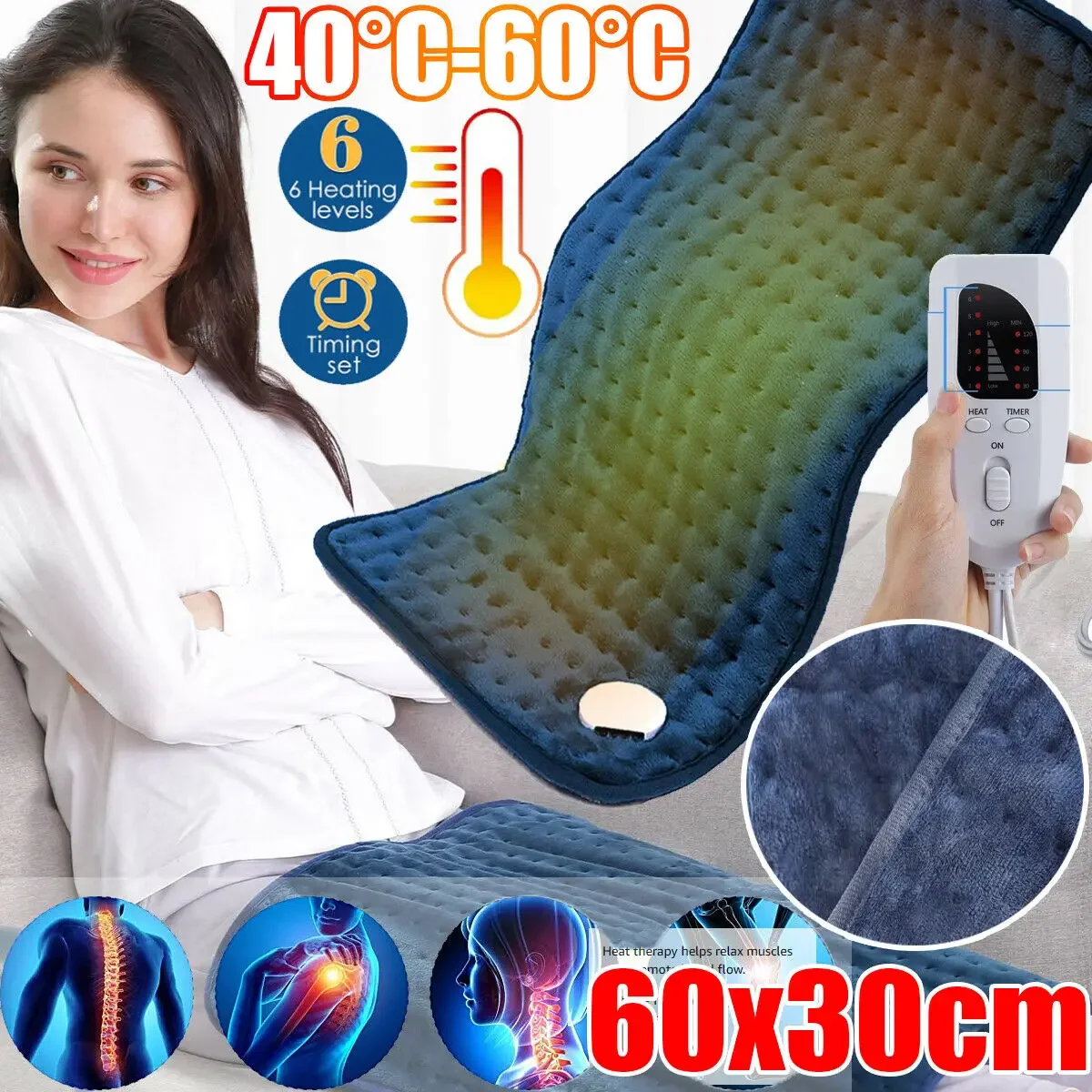 Microplush Electric Blanket Heating Pad for Abdomen Waist Back Pain Relief - Winter Warmer with Heat Controller for Shoulder Nec