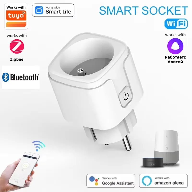 ZigBee Tuya Smart Socket EU 16A 20A WiFi Bluetooth Smart Plug Power Monitor APP Remote Timer Voice Control For Alexa Google Home