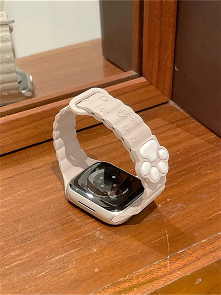 Slim Cute 3D Cat Paw Magnetic Strap For Apple Watch Band 49mm 45 Ultra 44 41 42 40 Correa Silicone Band For Iwatch Series 9 8 7