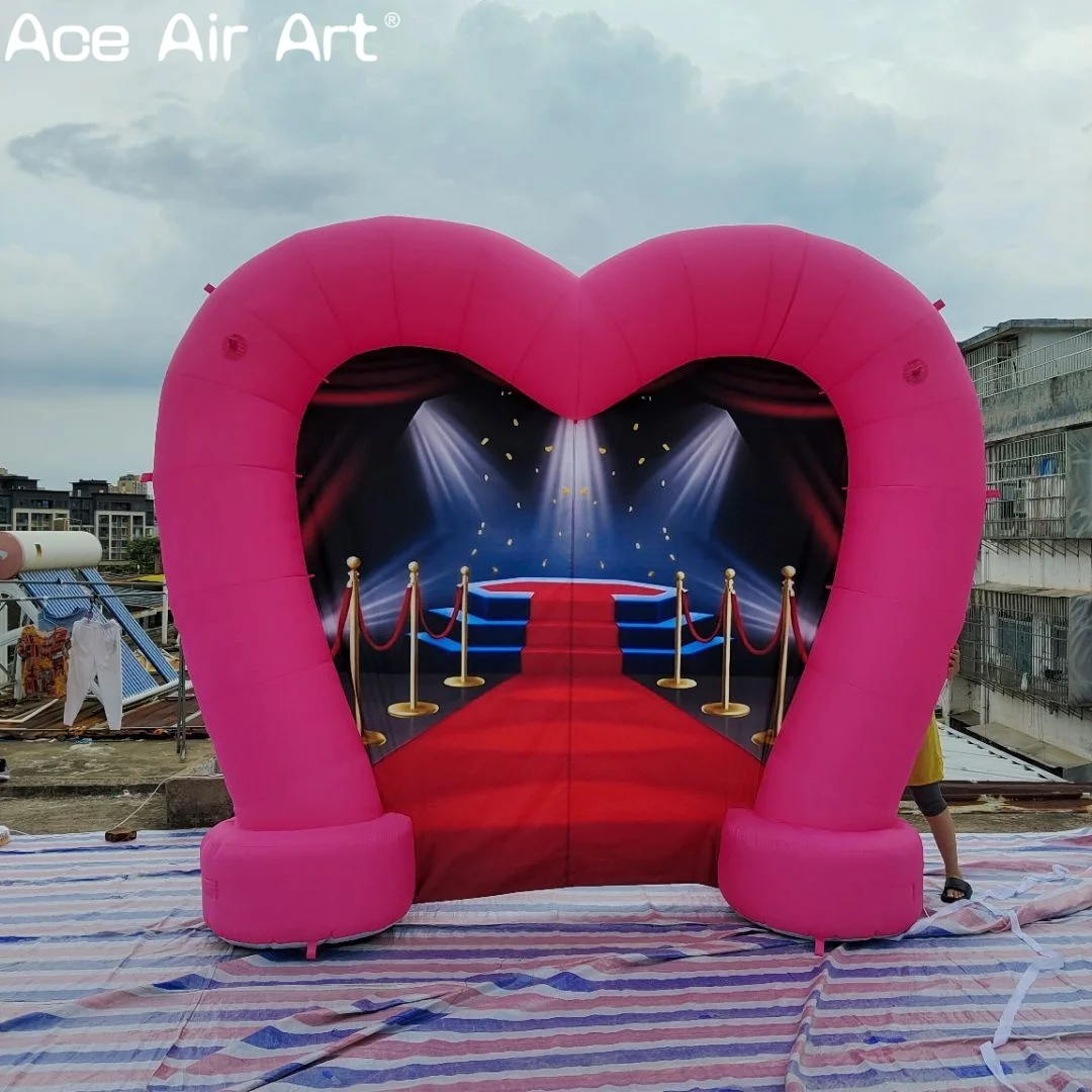 

Led Lighting Inflatable Heart Shaped Arch With Curtain Heart Shape Inflatable Archway for Wedding Event Party & Event Festival
