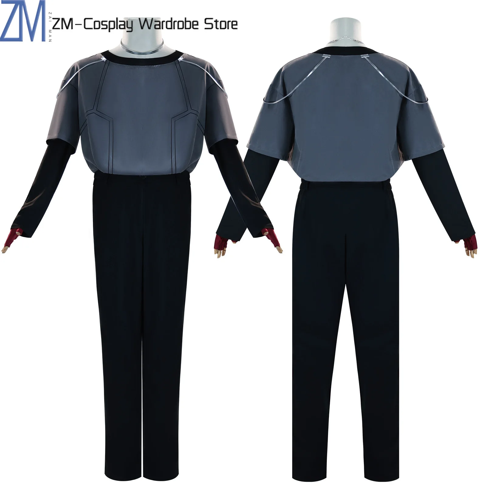 유니섹스 애니메이션 Alien Stage Till 코스프레 의상 세트 - 회색 후드티, 티셔츠, 바지 및 가발 - 할로윈 및 카니발 롤플레잉에 이상적