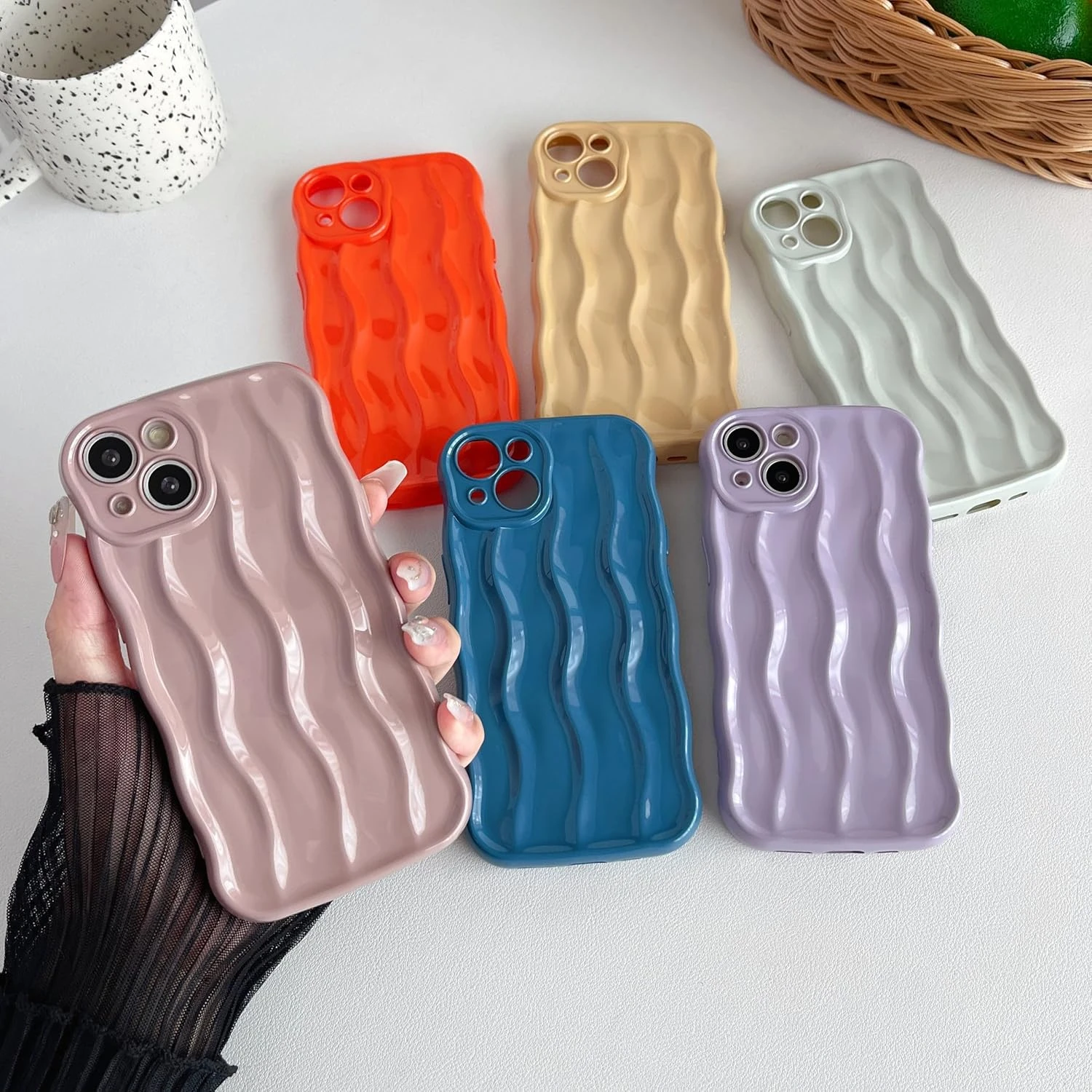 for  13 Case,Water Ripple Pattern Curly Wave Frame Soft Compatible with  Case (White, 13)