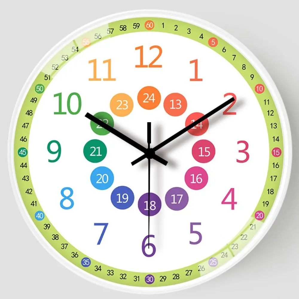 New Household Silent Wall Clock Classrooms Wall Decor Teaching Clock Educational Tool Student Non Ticking Learning Clock