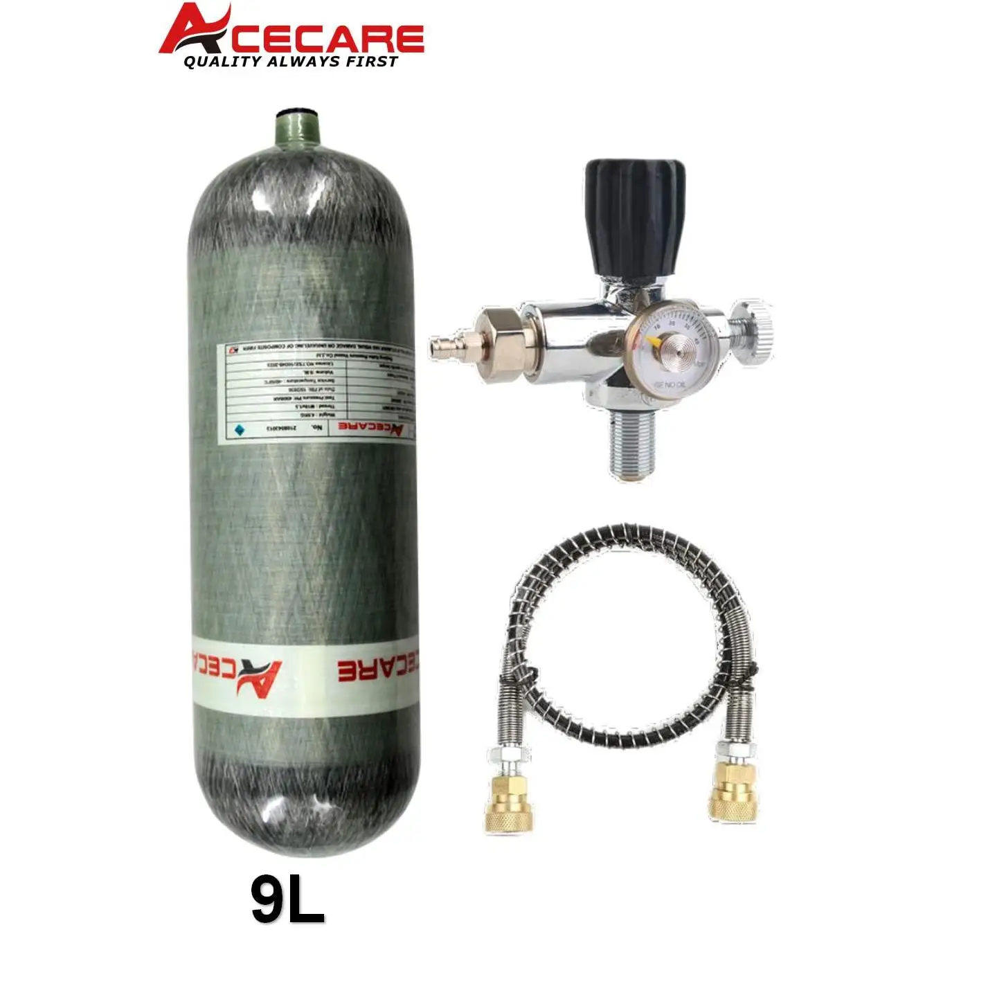 ACECARE 4500Psi 300Bar 9L Carbon Fiber Cylinder High Pressure Tank HPA Filling Station Regulating Valve Diving Scuba M18*1.5