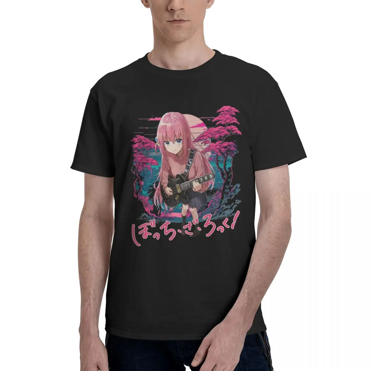 Bocchi The Rock Anime T-Shirts Men Crew Neck Pure Cotton T Shirts Riffs and Rhythms Bocchi Journey Short Sleeve Tees Clothing