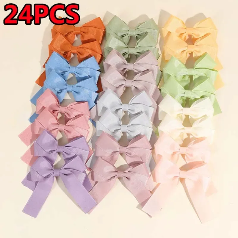 

ncmama 24Pcs Macaron Color Ribbon Bow Hairpins Cheer Up Hair Bows Clips for Toddlers Handmade Headwear Girls Hair Accessories