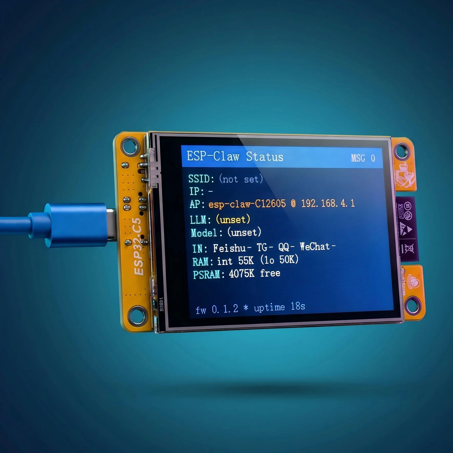 OpenClaw ESP32-C5 with 2.8″ TFT LCD Touchscreen 16MB FIash 8MB PSRAM 5GHz Wi-Fi 6 BLE 5.3 ZigBee3.0 Thread 1.3 Support NM-RF-HAT
