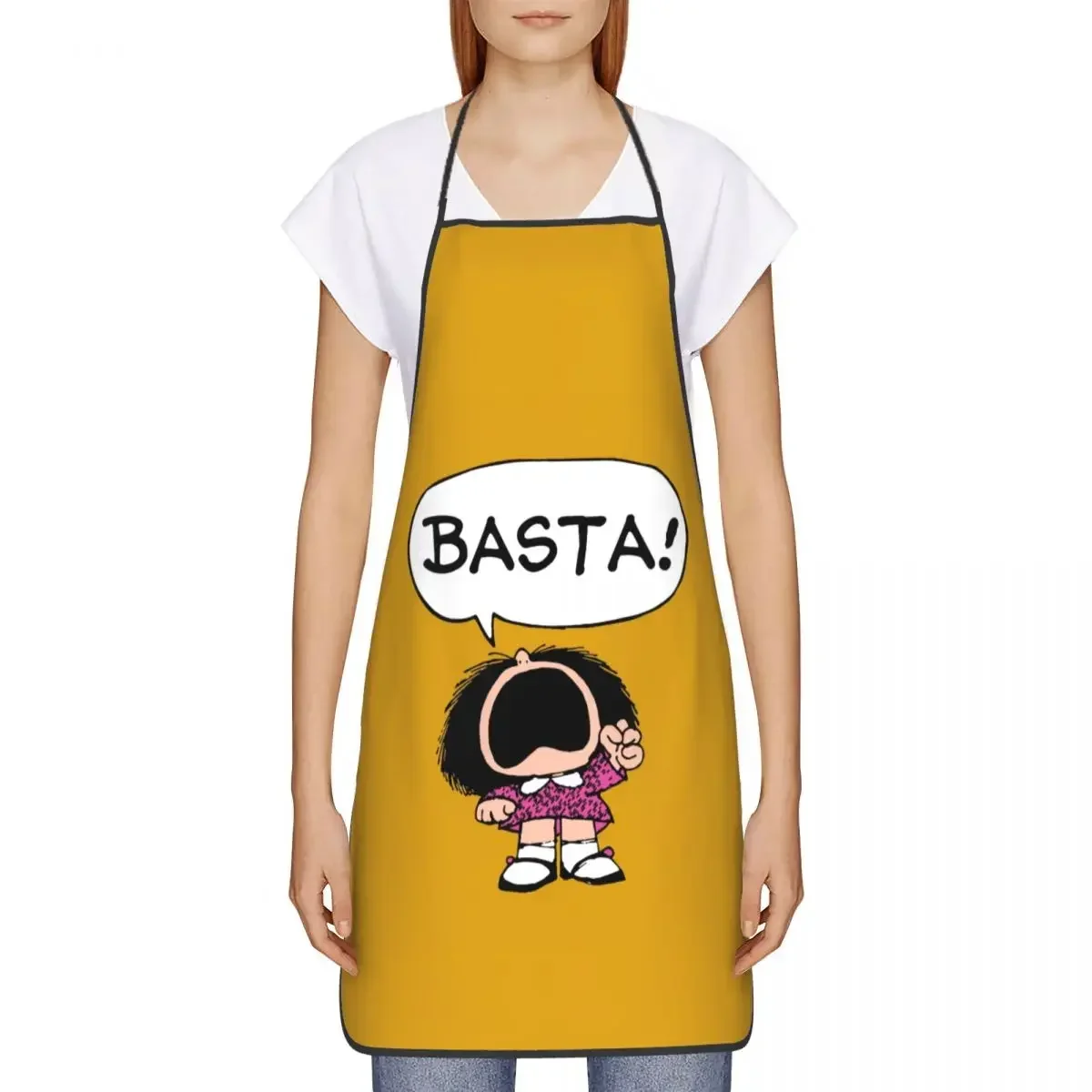 Funny Mafalda Basta Aprons Men Women Unisex Kitchen Chef Quino Argentina Cartoon Tablier Cuisine for Cooking Baking Gardening