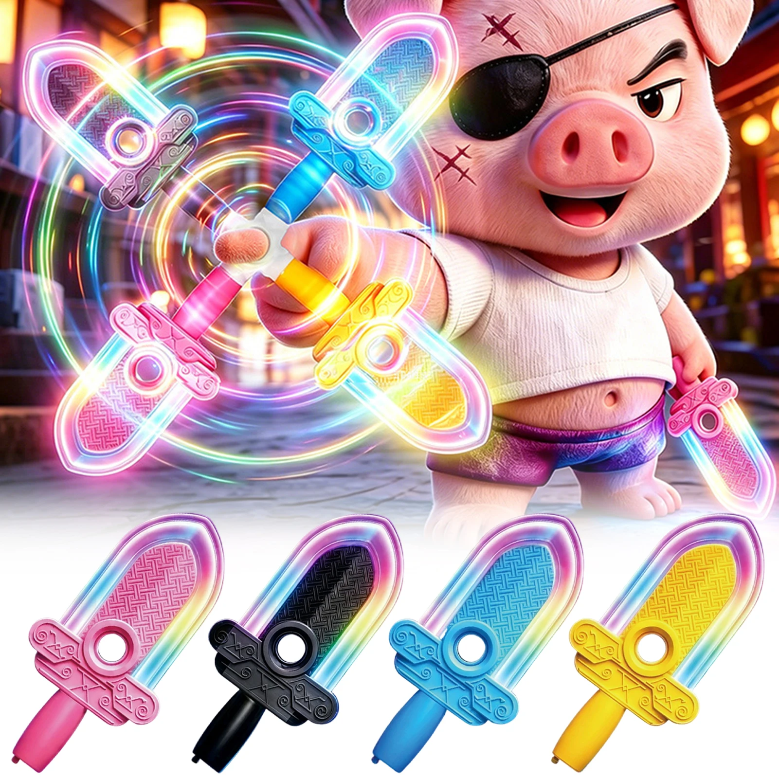 Colorful Short-Spinners Outdoor Toy Multi-Color Changing LED Lights Sound Effects Toys Prop Cosplay Birthday Christmas Gift