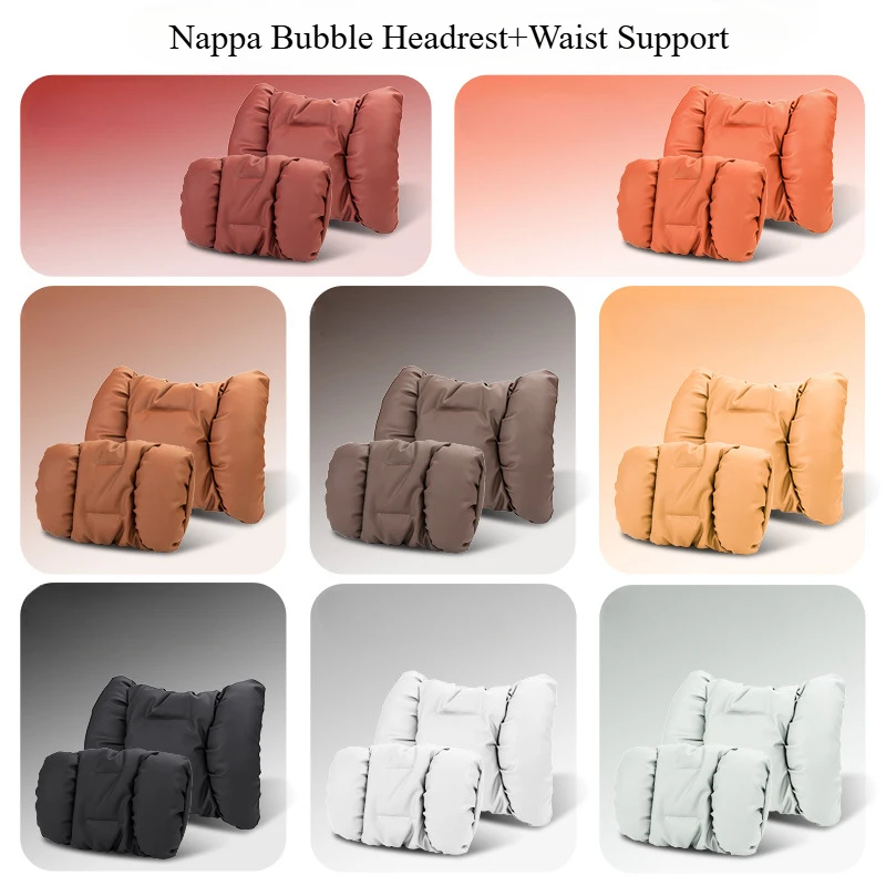 Advanced Sensory Bubble Cotton Car Headrest Anti-Stain Leather Neck Pillow And Waist Cushion Set for Comfortable Travel