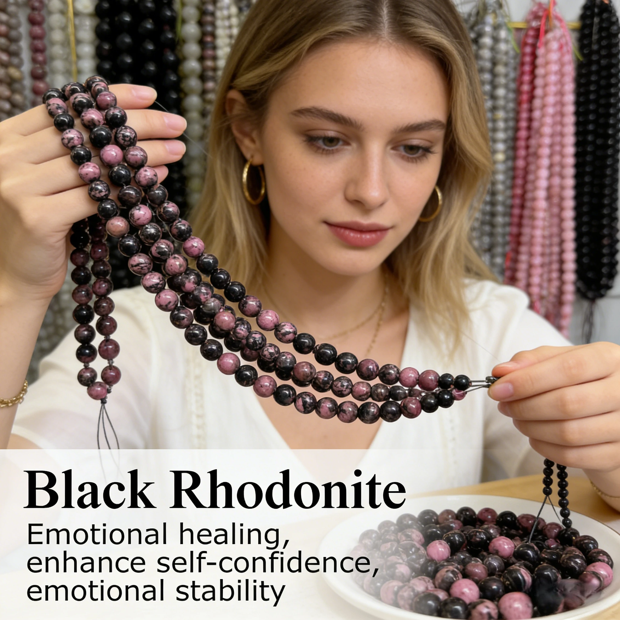 Black Rhodonite Bead 4 6 8 10mm Round Loose Natural Gemstone Beads For Jewelry Making DIY Bracelet Necklace Supplies Accessories