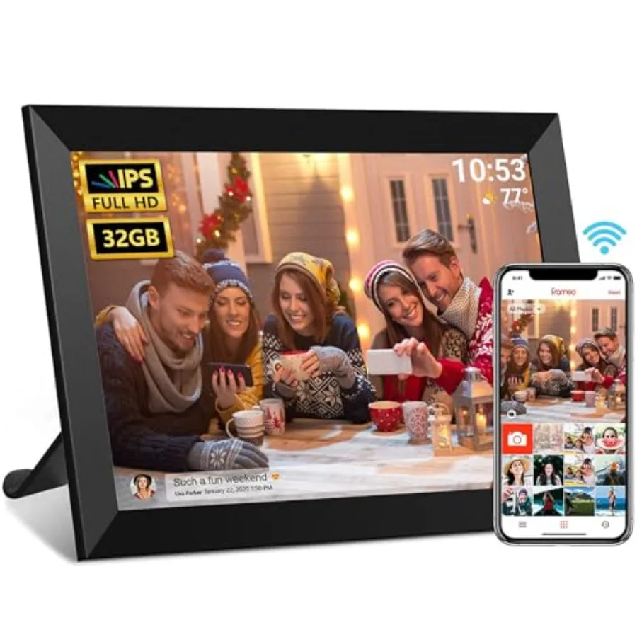 FRAMEO WLAN-Bilderrahmen mit 1280x800 IPS HD Touchscreen, 32GB Speicher, Auto-Rotation, Wandmontage, Einfaches Teilen von Fotos
