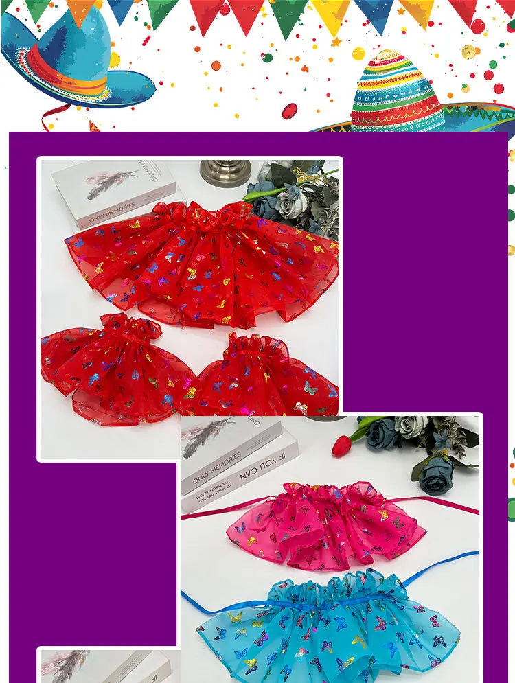 Pailletten-Schmetterlings-Print Tüll-Rüschenhalsmanschetten-Set Transparentes Netz-Karnevalskostüm für Party, Rave, Festival, Cosplay-Accessoires – Detail 6