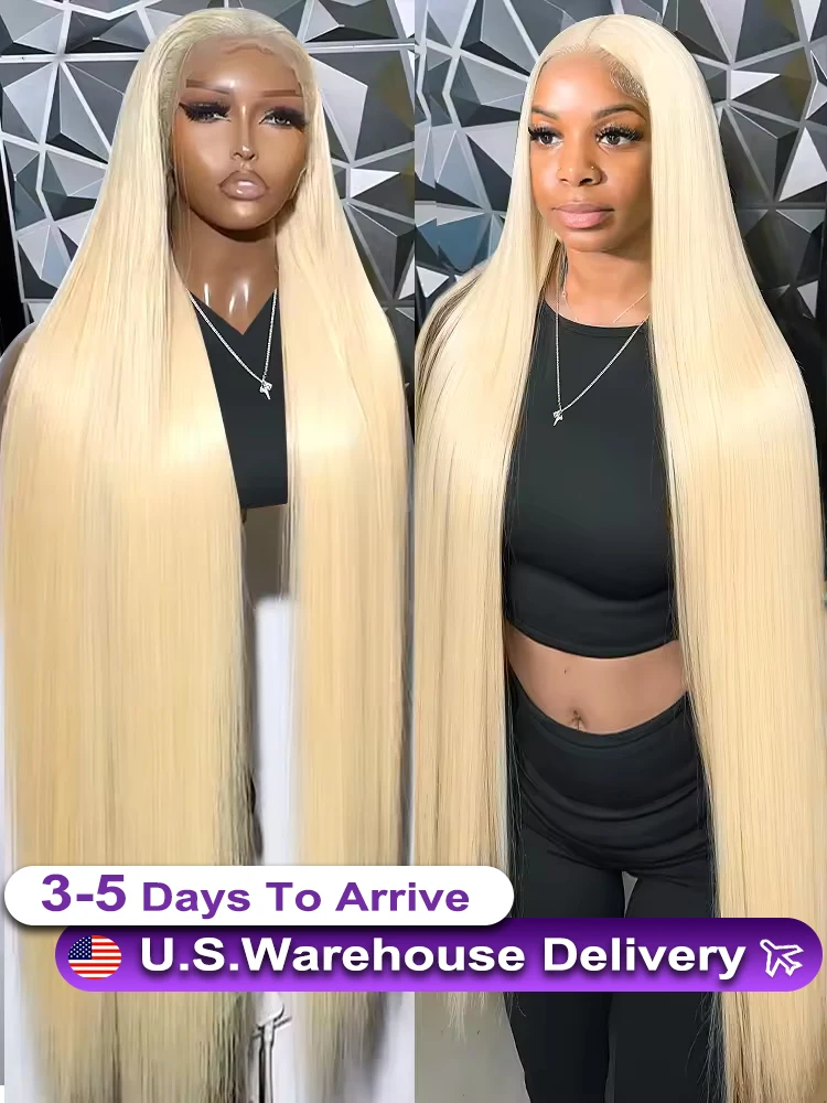 300Density Bone Straight 613 Honey Blonde 13x4  Lace Front Human Hair Wig Brazilian 40 Inch Colored 13x6 HD Lace Frontal Wigs