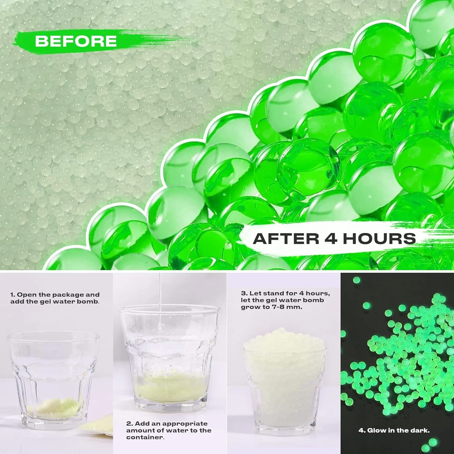 Ikfor-Recharge de perles d'eau phosphorescentes, gel de recharge Shoous, éclaboussures de balles Bl84, 7-8mm, 4 paquets