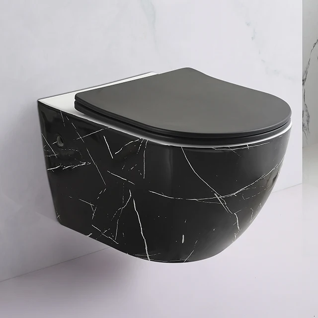 Modernes Design, mattschwarz, Wandmontage, WC, Badezimmer, Keramik-Toilette, randloser Marmor-Toilettenschüssel