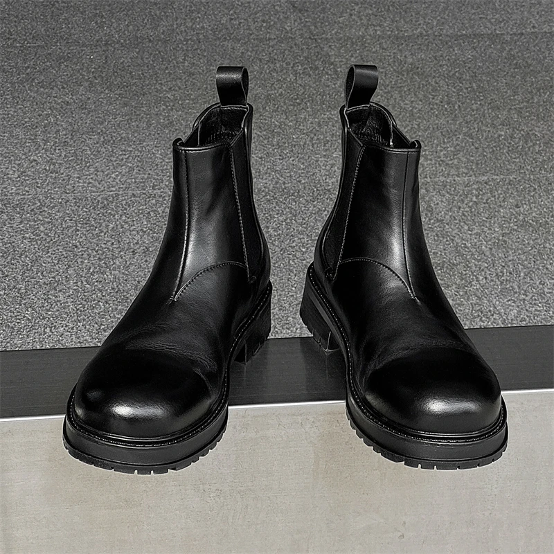 

Осенне-зимние мужские ботинки челси на толстой подошве с эластичной противоскользящей вставкой, простые и элегантные деловые ботинки